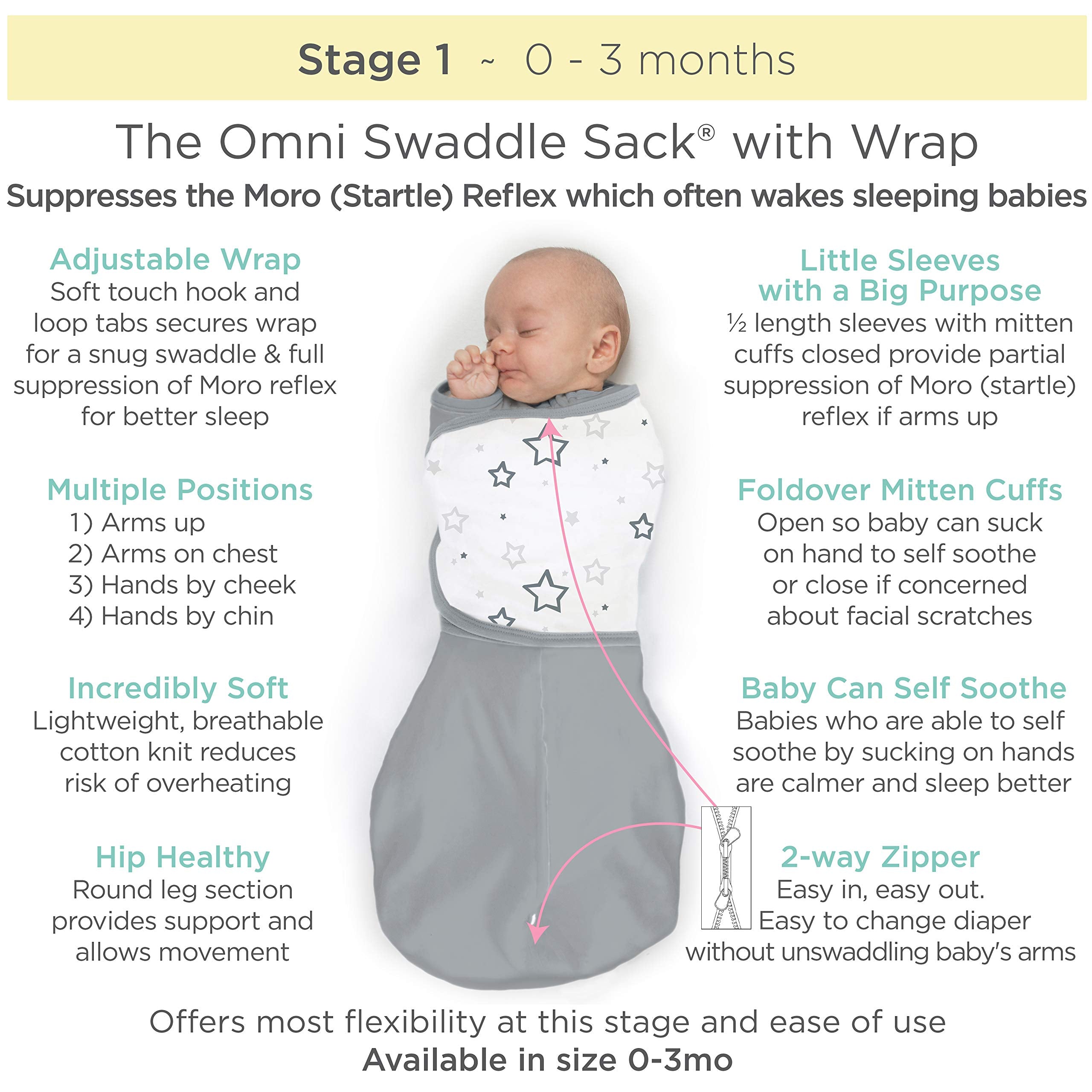 Amazing Baby Omni Swaddle Sack foldover mitten cuffs protect tiny hands.