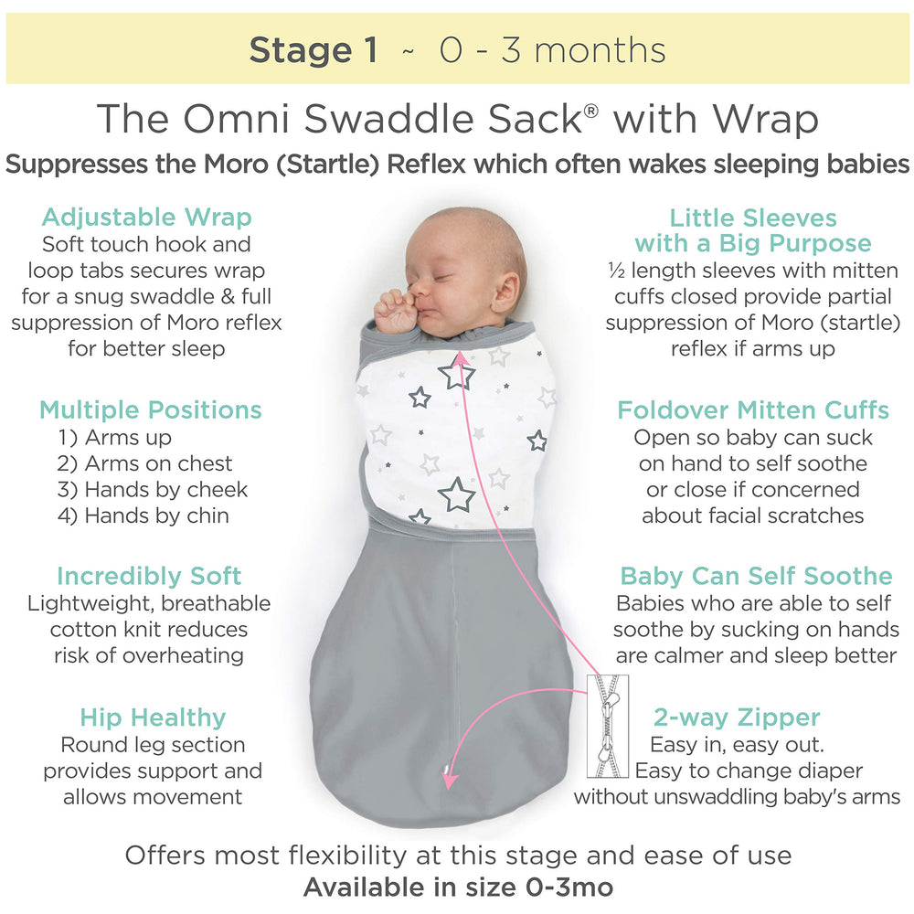 Amazing Baby Omni Swaddle Sack foldover mitten cuffs protect tiny hands.