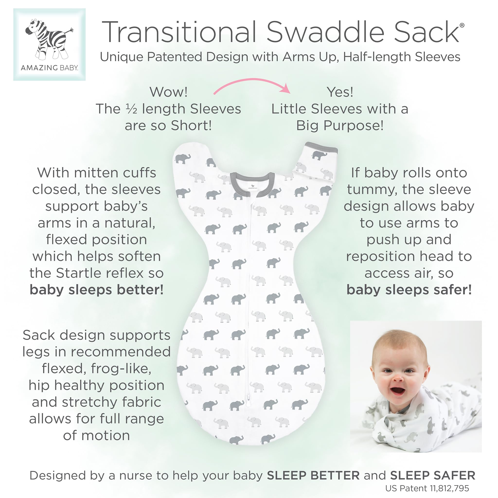 Amazing Baby transitional swaddle sack 100% cotton fabric feels soft and breathable