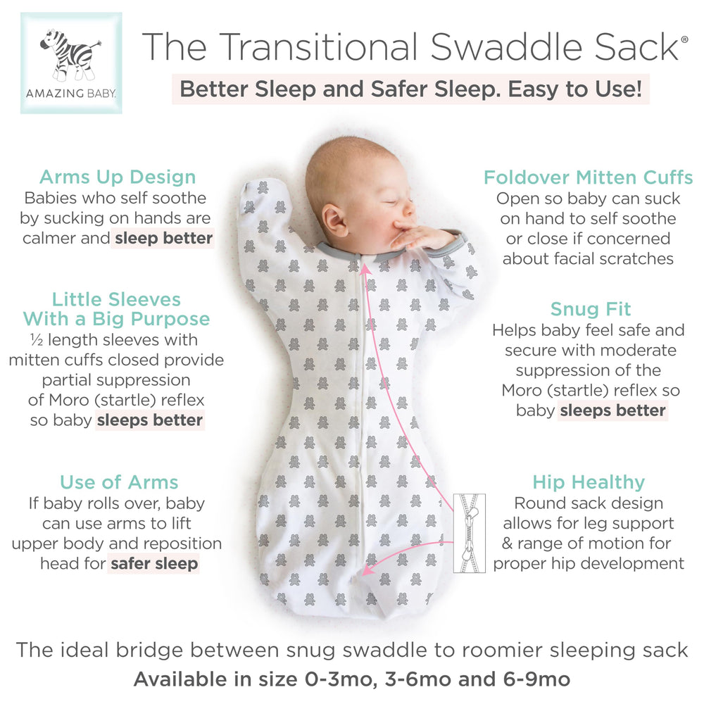 Amazing Baby Transitional Swaddle Sack foldover mitten cuffs in action for flexible self-soothing
