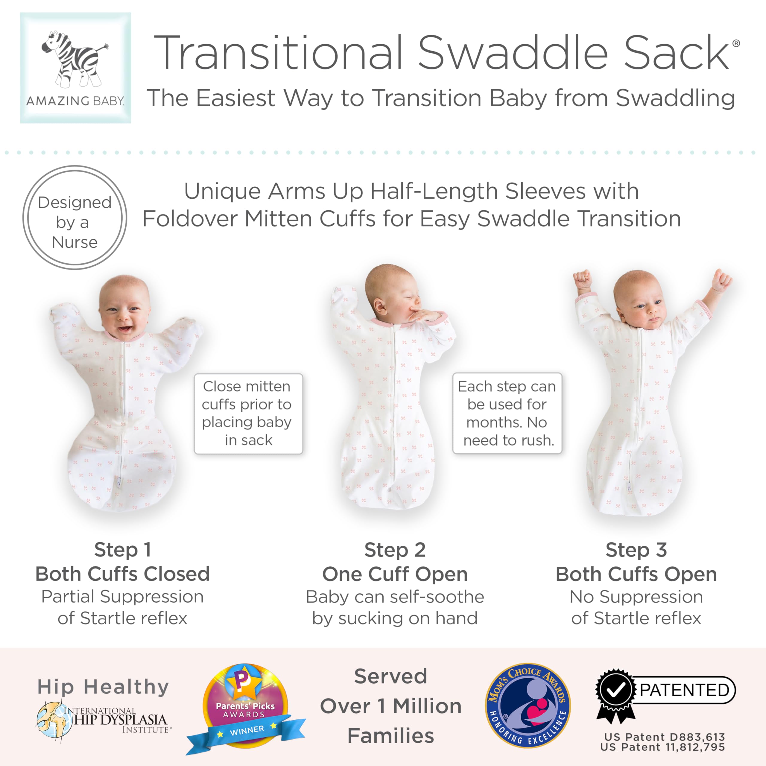 Amazing Baby Transitional Swaddle Sack mitten cuffs open for self-soothing