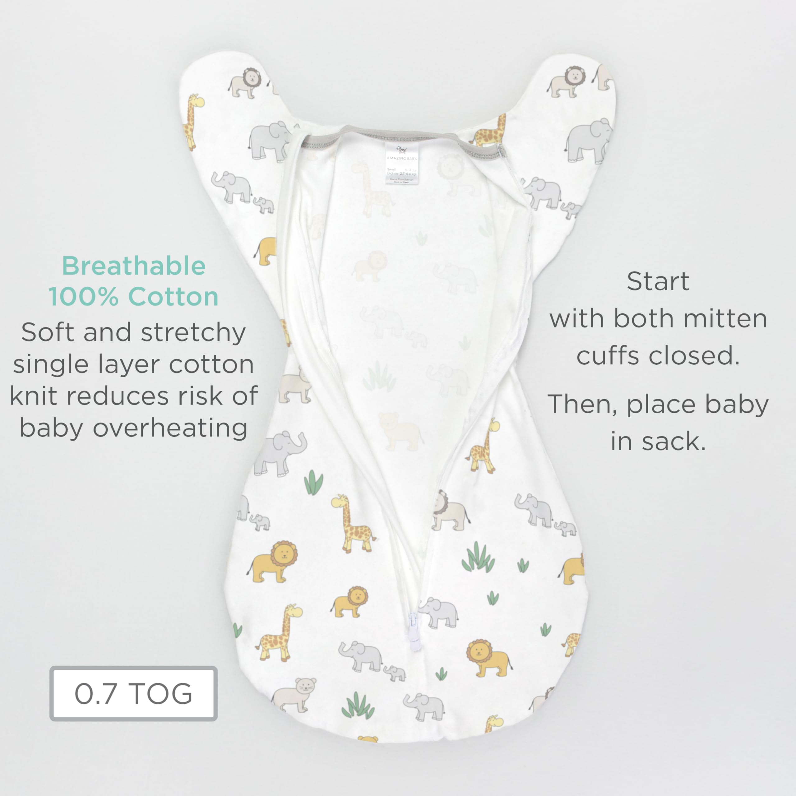 Amazing Baby Transitional Swaddle Sack hip-healthy design approved by IHDI