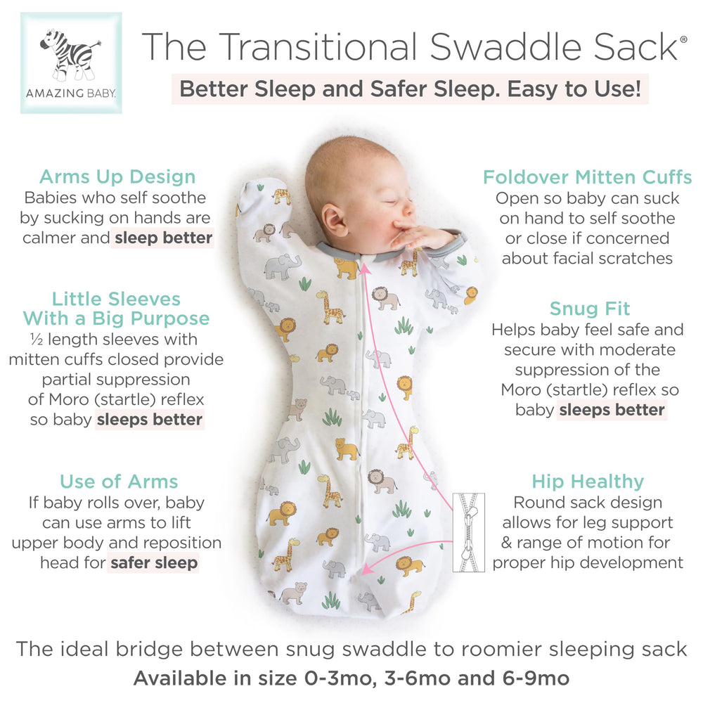 Amazing Baby Transitional Swaddle Sack closed mitten cuffs support gentle Moro reflex control