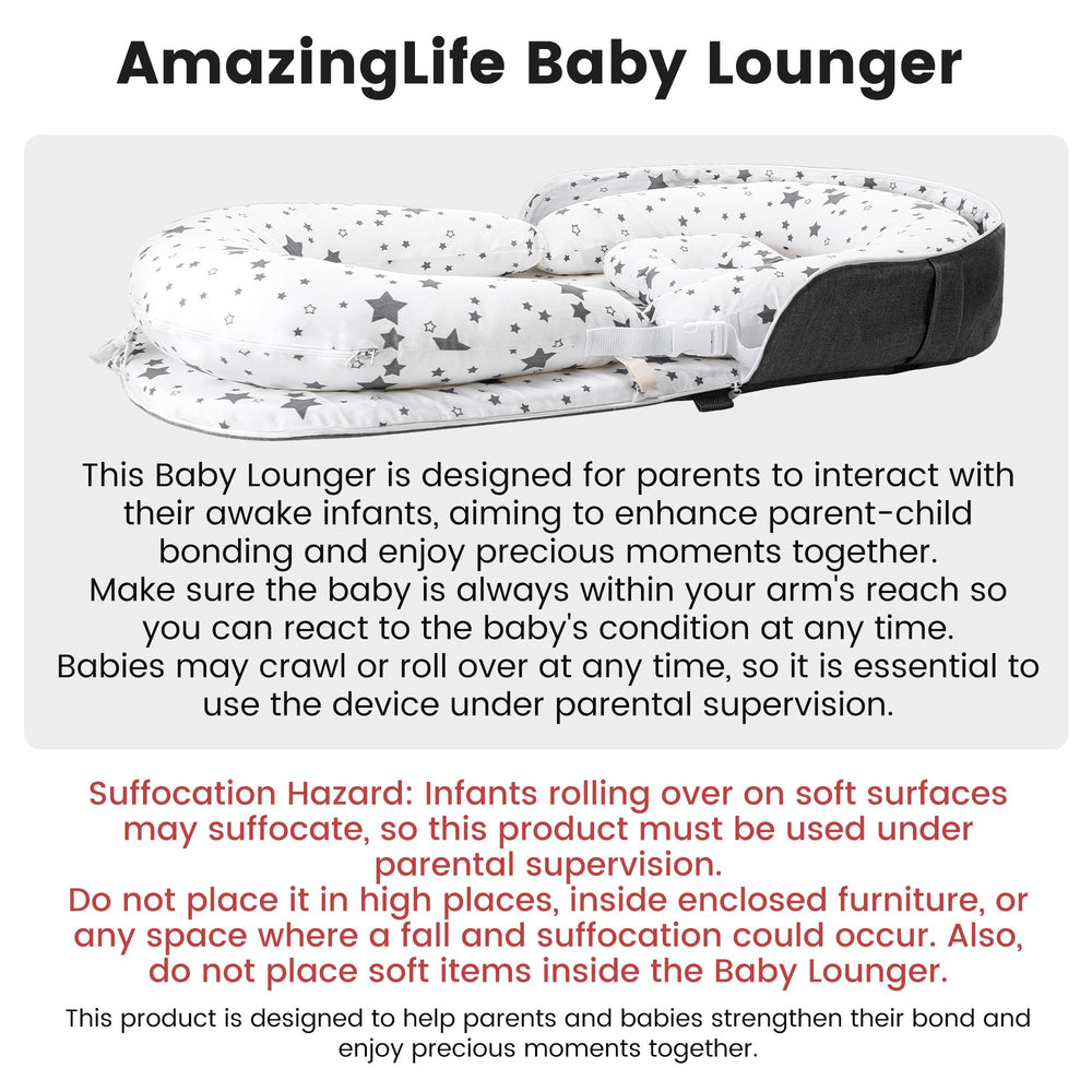 AmazingLife Baby Lounger Star machine-washable cover makes maintenance simple.