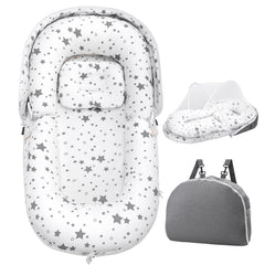 AmazingLife Baby Lounger Star mosquito-net setup highlights breathable, skin-friendly fabric for newborn comfort.