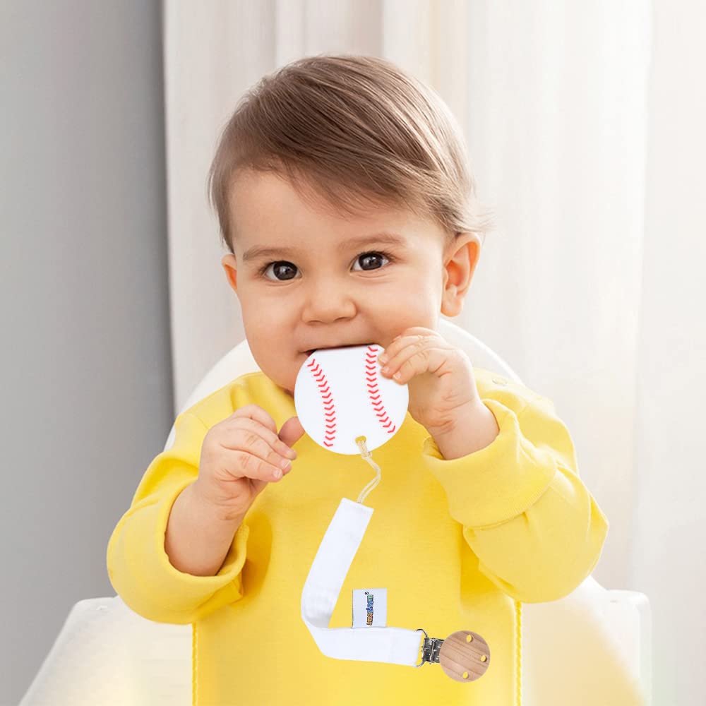 AmazingM Baseball Teether showcases a cute baseball design that captures baby attention.