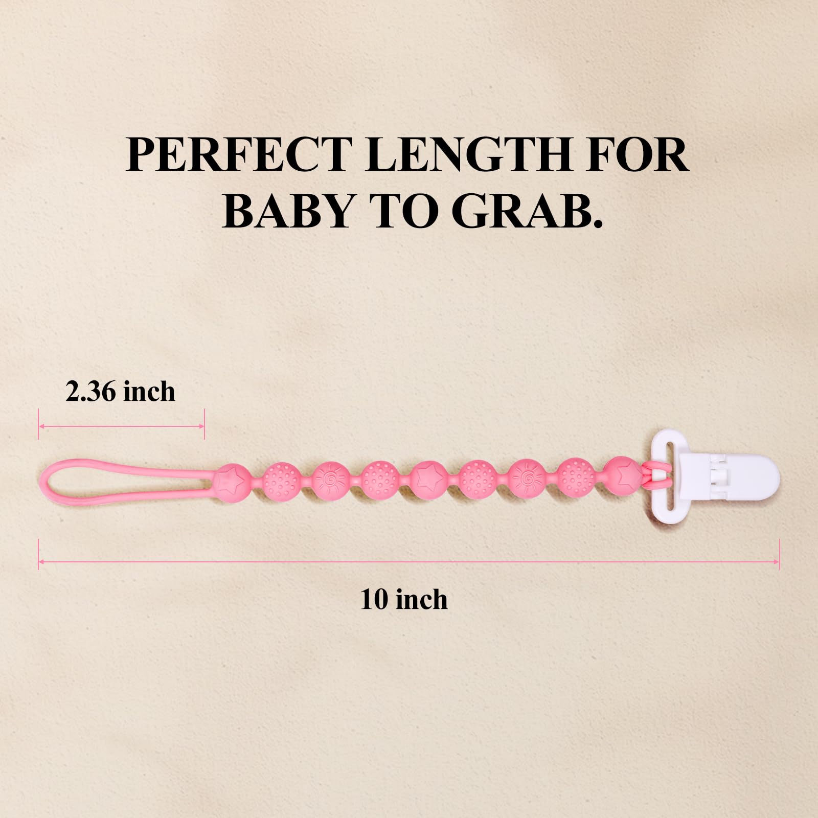 AmazingM BPA-free silicone pacifier clip product shot in pink