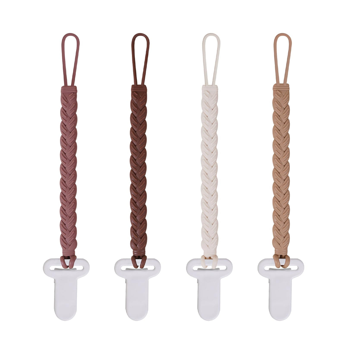 AmazingM brown-teething-clip woven design keeps pacifiers secure during outings.