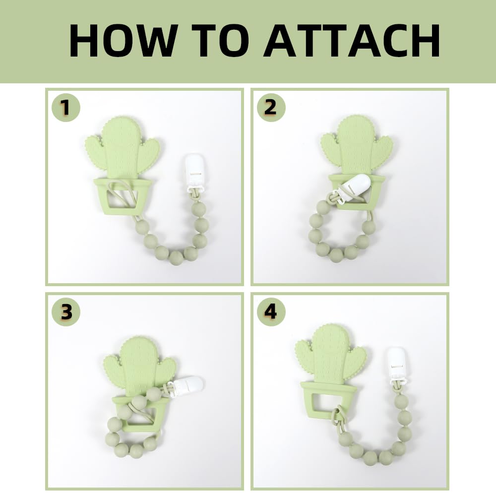 AmazingM Cacuts teether clipped to stroller for hands-free convenience