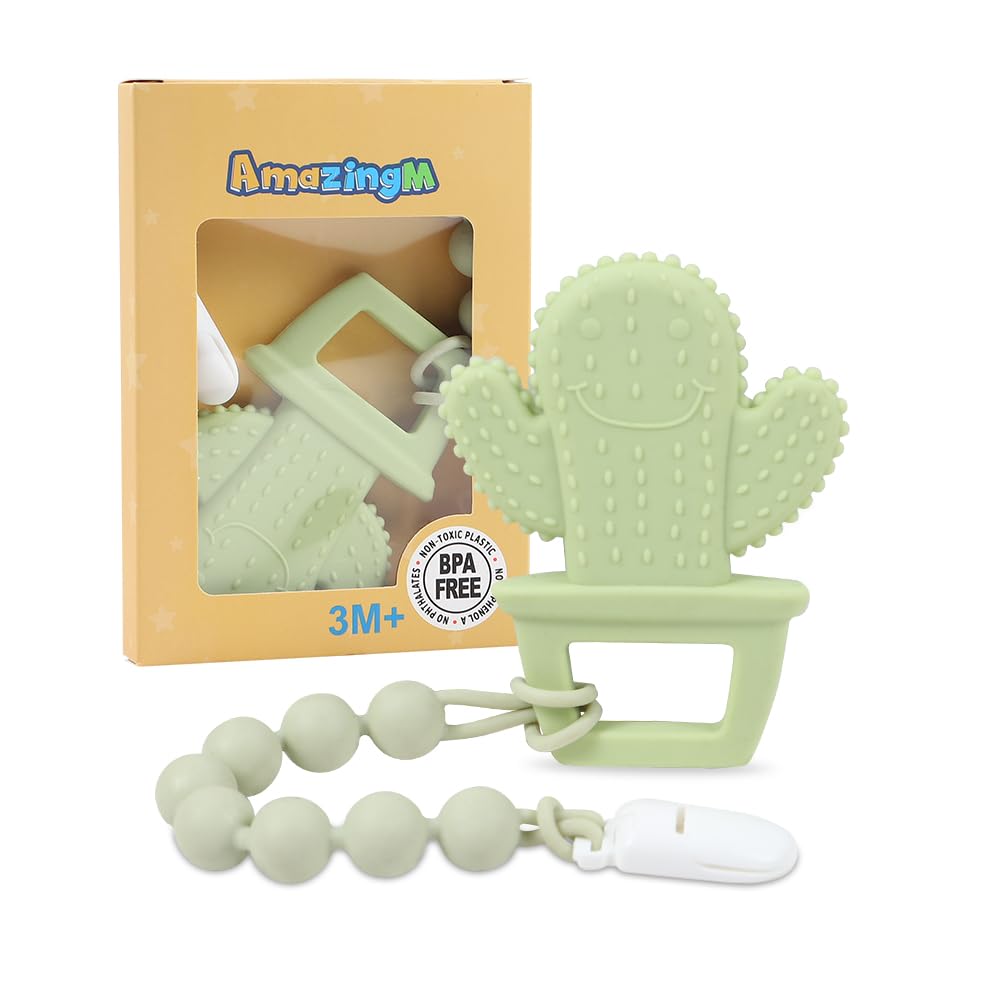 AmazingM Cacuts teether with textured surface providing soothing gum relief during teething
