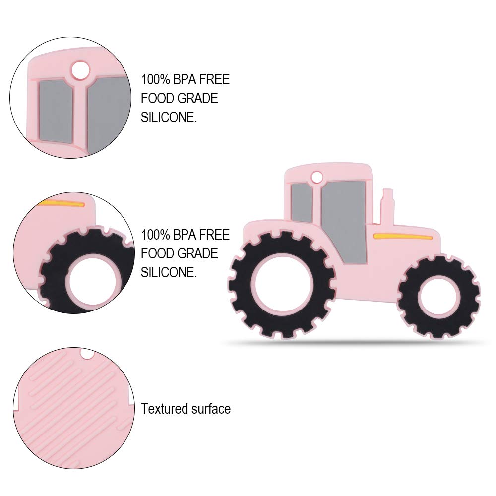 AmazingM teether tractor pink side view aids teething exploration.
