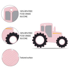 AmazingM teether tractor pink side view aids teething exploration.