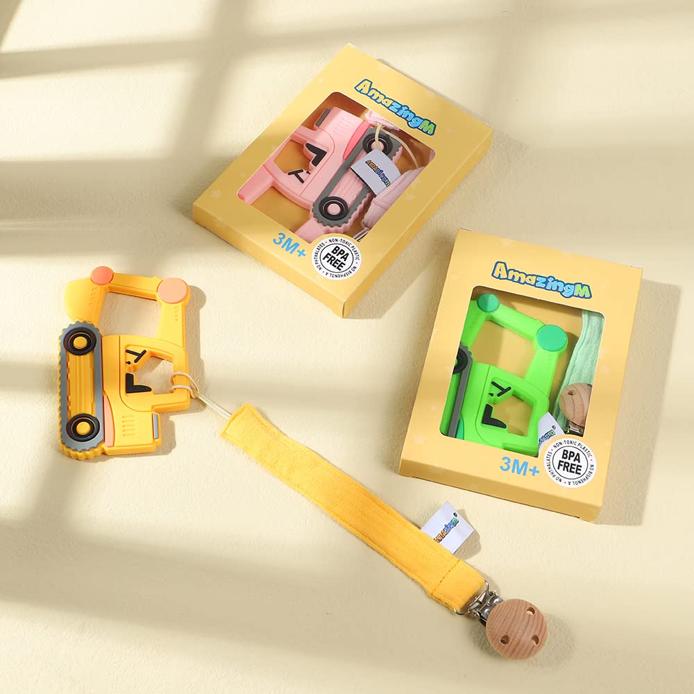 AmazingM cotton wood pacifier clip keeps the teether secure and accessible