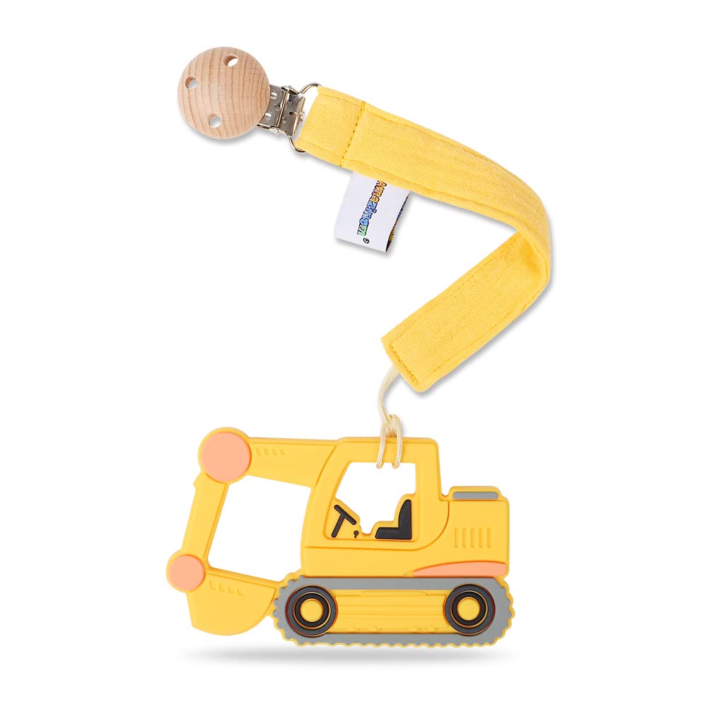 AmazingM Excavator teether in yellow offers safe chewing during teething