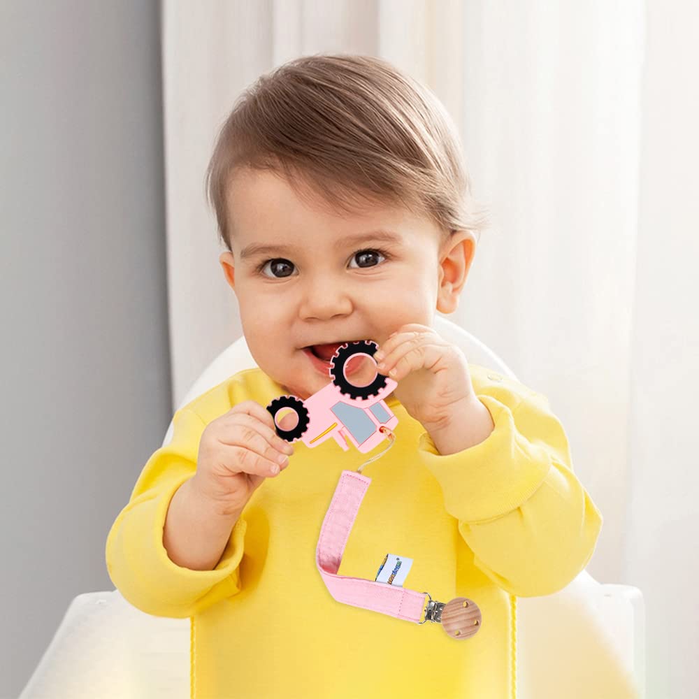 AmazingM gift-set-tractor-teether pink makes a thoughtful baby shower gift