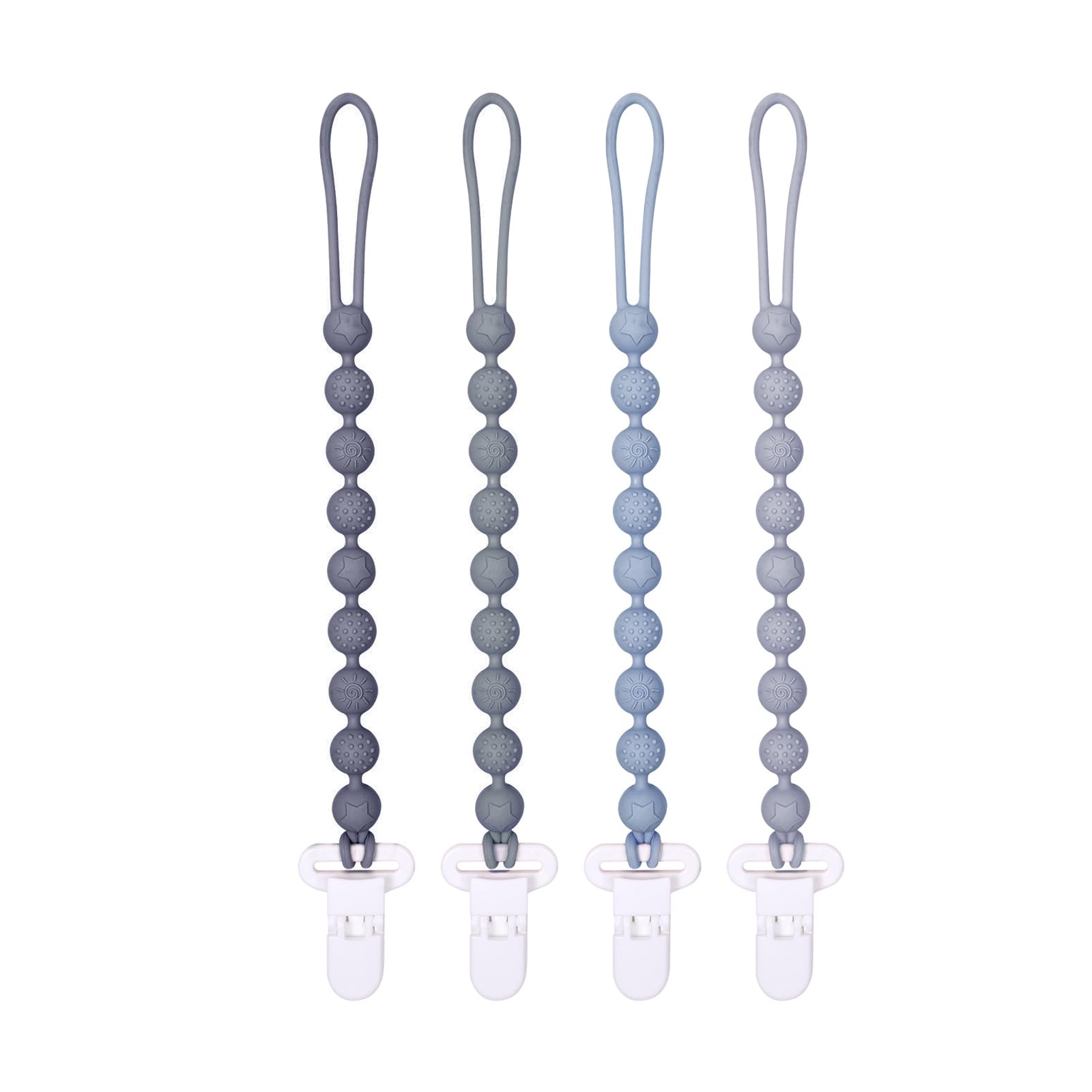 AmazingM gray silicone pacifier clip with round shape keeps pacifiers off the floor