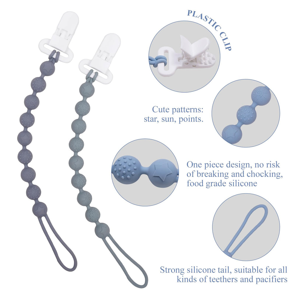 AmazingM gray pacifier clip textured surface offers grip for tiny fingers during use