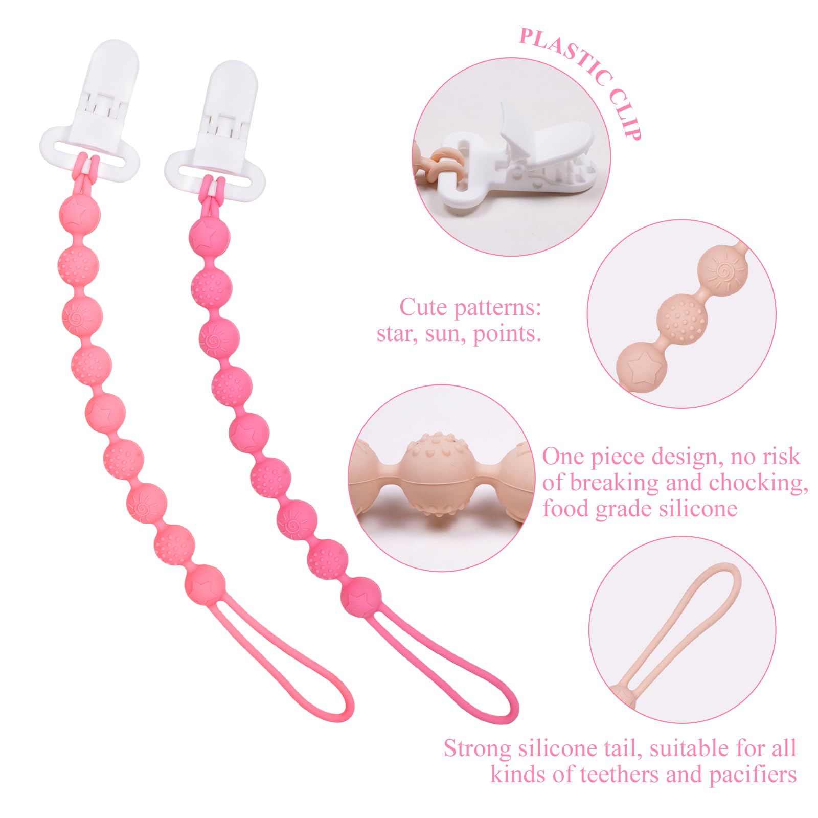 AmazingM pink teether clip featuring a one-piece design ready to attach
