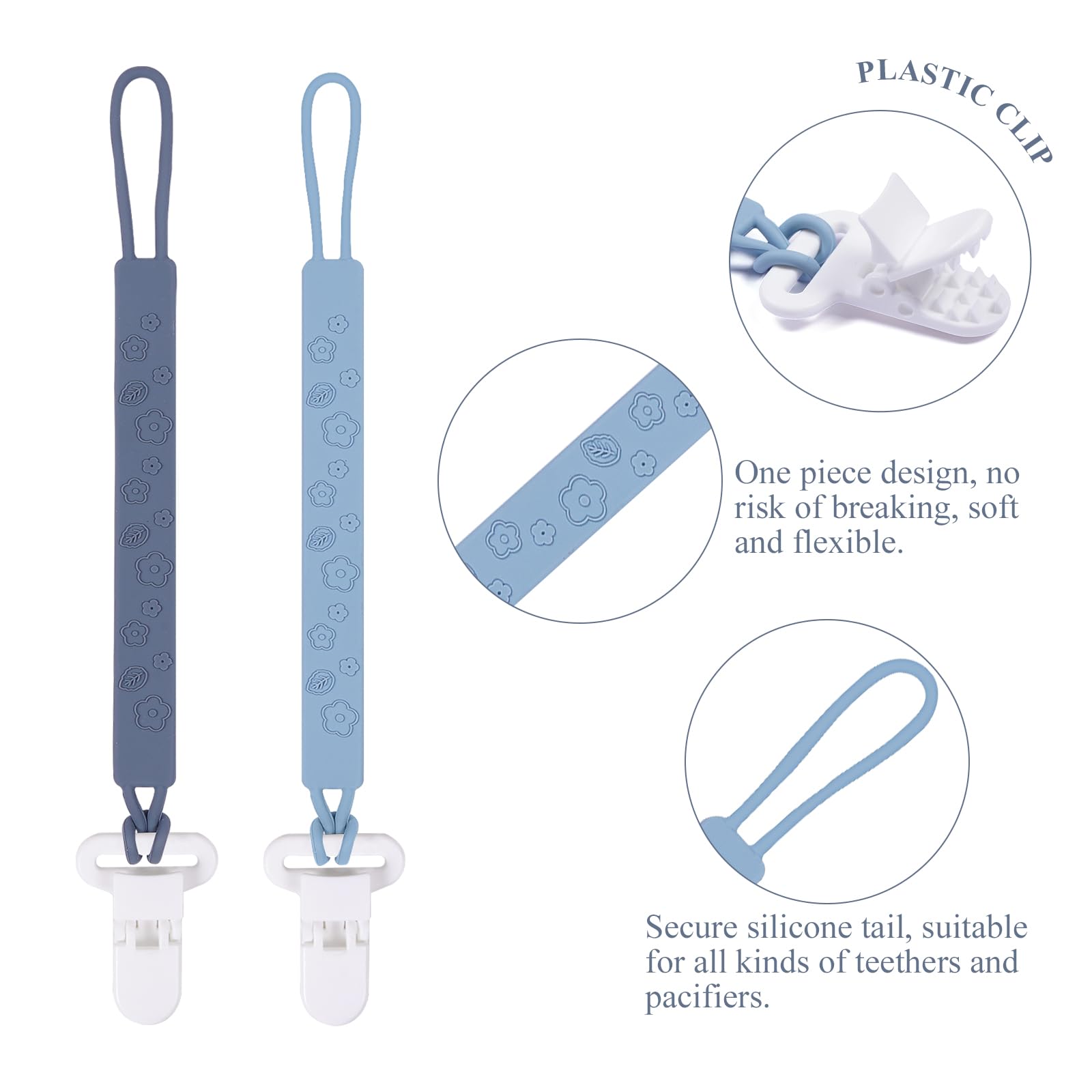 AmazingM pacifier clip holder gray clips easily to clothes, strollers, or blankets.