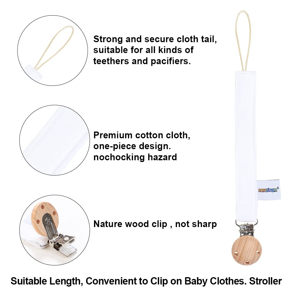AmazingM pacifier clip holder demonstrates safe clip design for convenient on-clothes use.