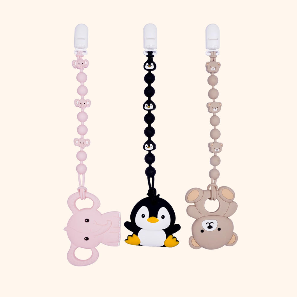 AmazingM pacifier clip one-piece design keeps teether secure and hands-free.