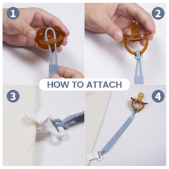 AmazingM pack of 4 pacifier clips with a gray flowers pattern offers versatile newborn essentials.