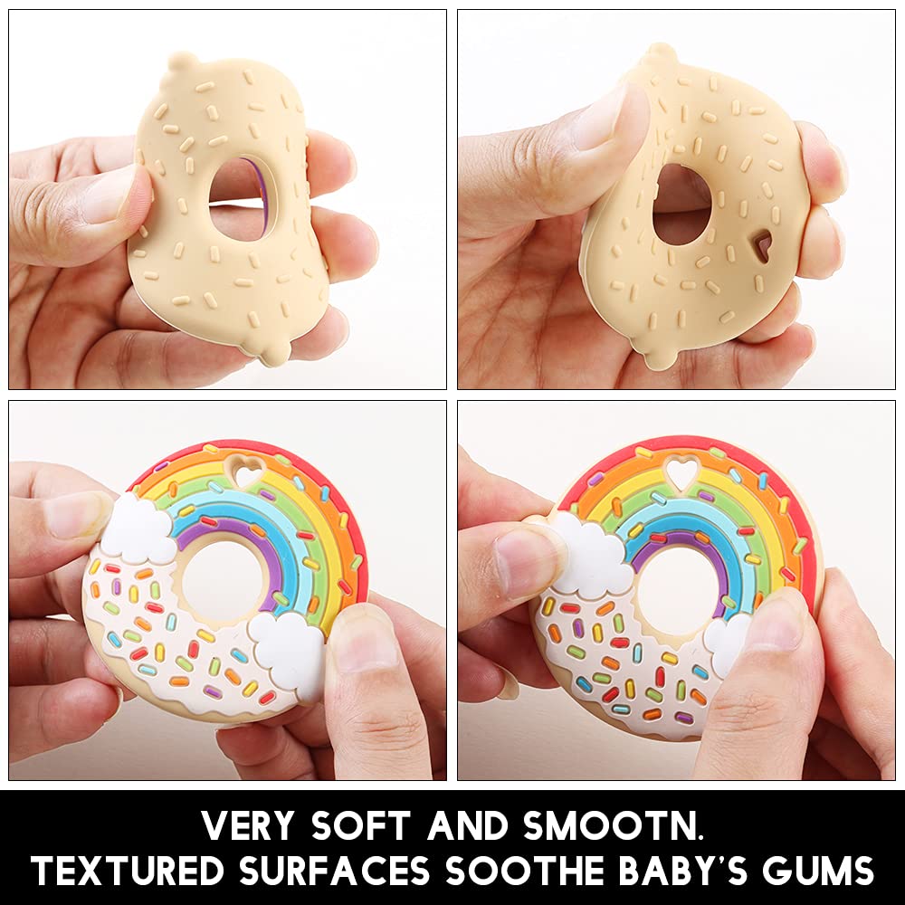 AmazingM Rainbow Donut Teether baby-teething action shot—teething relief possibilities.