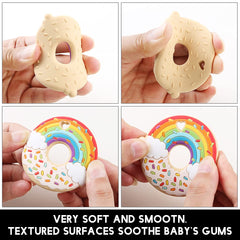 AmazingM Rainbow Donut Teether baby-teething action shot—teething relief possibilities.