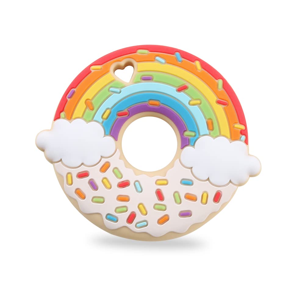 AmazingM Rainbow Donut Teether closeup—food-grade silicone for safe chewing.