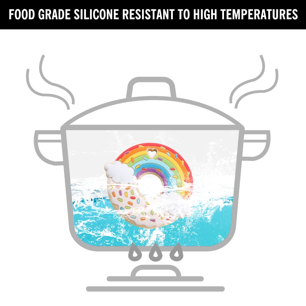 AmazingM Rainbow Donut Teether freezer-safe—ready for cold soothing moments.