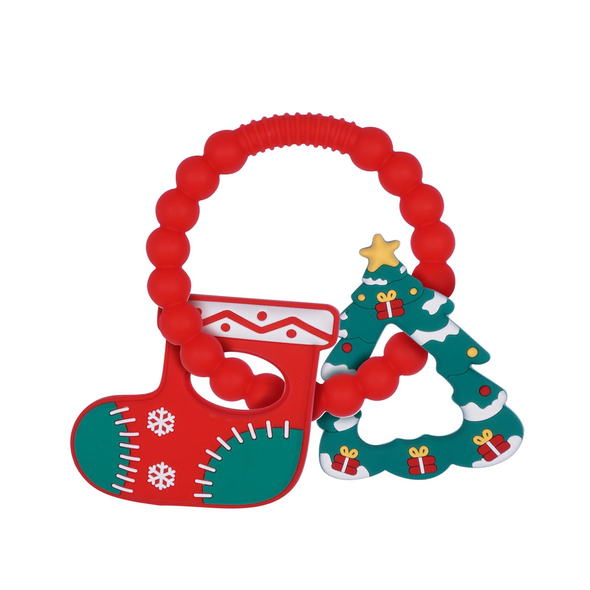 AmazingM silicone baby ring teether with Christmas stocking soothing gums on the go