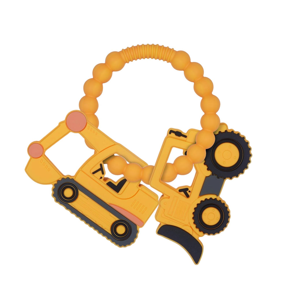 AmazingM Excavator teether close-up showing safe silicone grip for soothing teething.