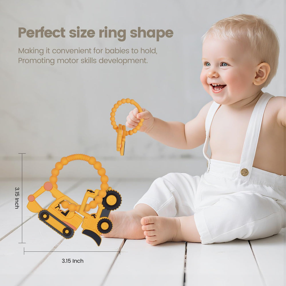 AmazingM silicone baby ring teether features colorful textures to aid motor grip.