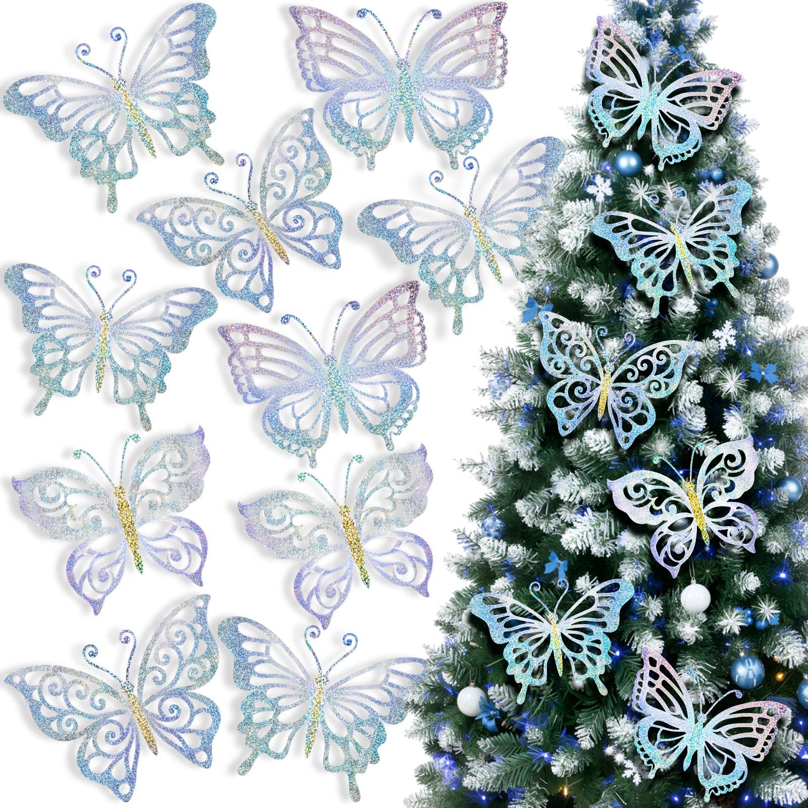 AmazingSpark sliver butterfly ornaments showcase four styles for striking wall decor