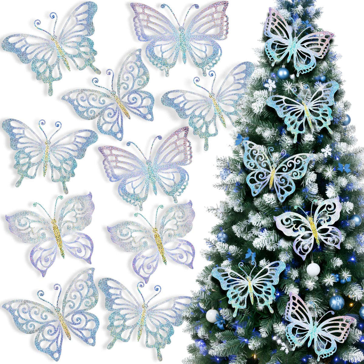AmazingSpark sliver butterfly ornaments showcase four styles for striking wall decor