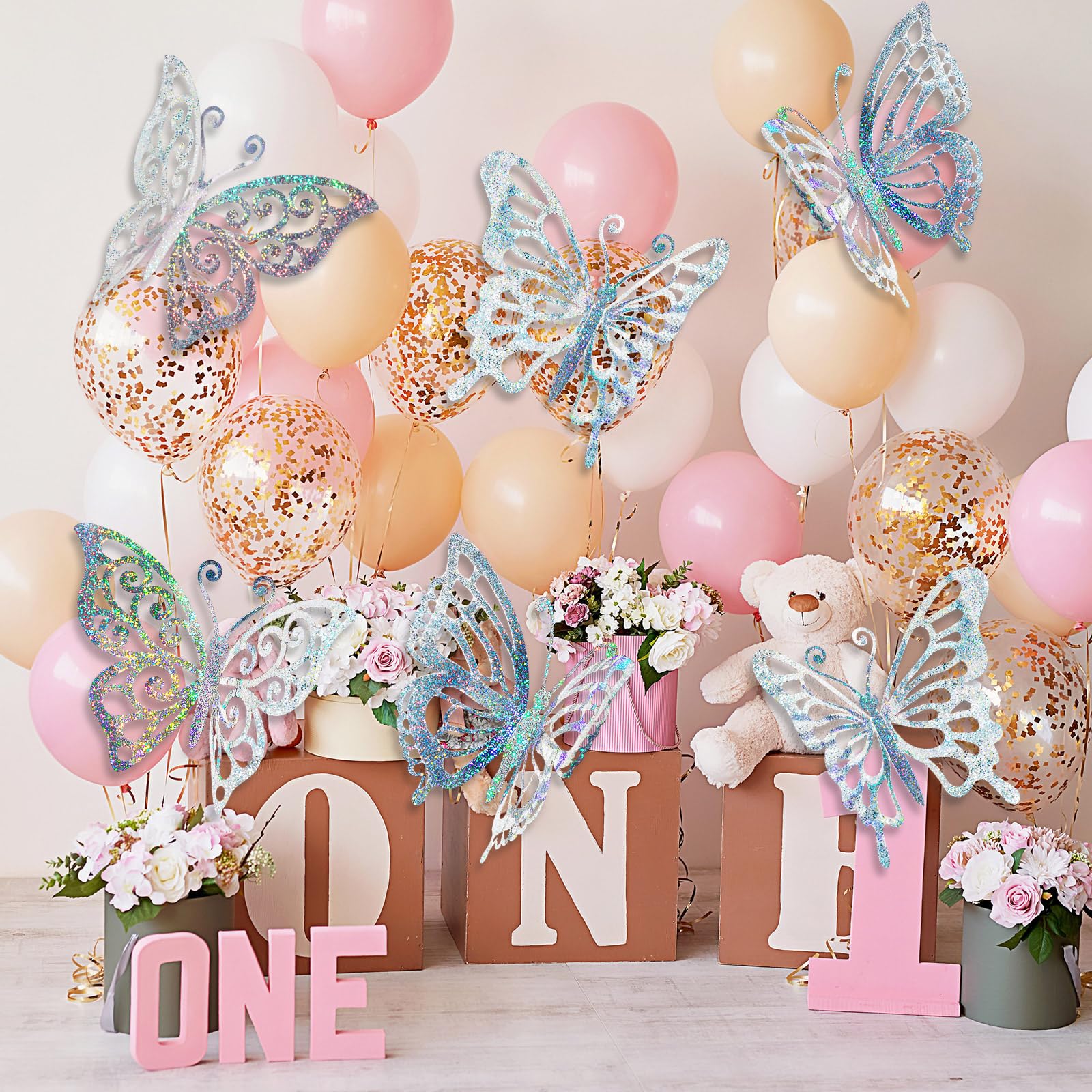 AmazingSpark peel-and-place sliver butterfly decor for easy setup