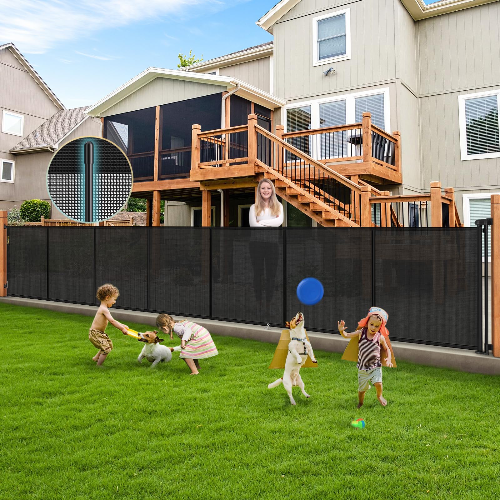 AMAZKRUS 200in retractable gate assembly enabling quick setup for wide doorways