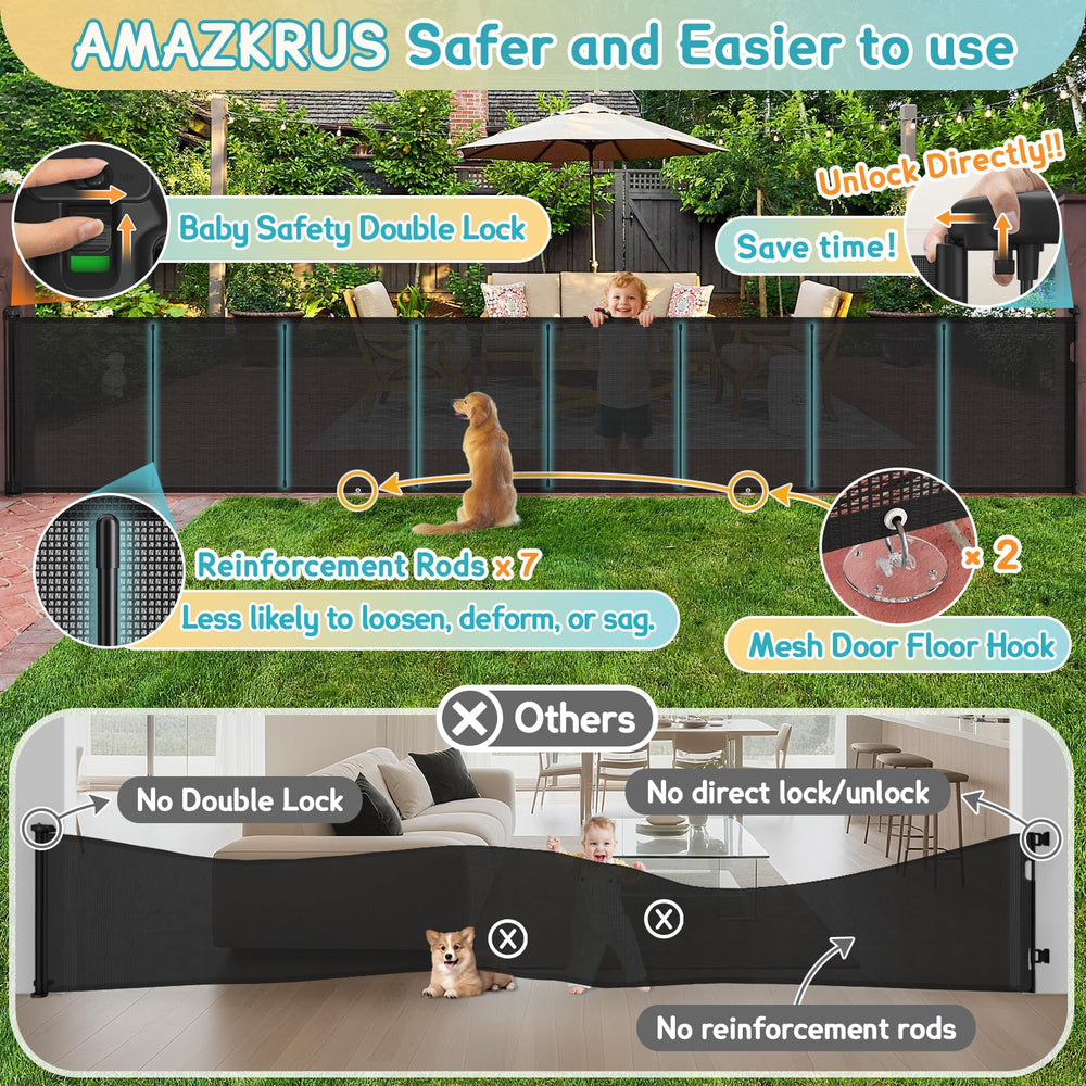 AMAZKRUS 42-inch tall gate installed on stairs, providing a tall barrier for pets and kids.