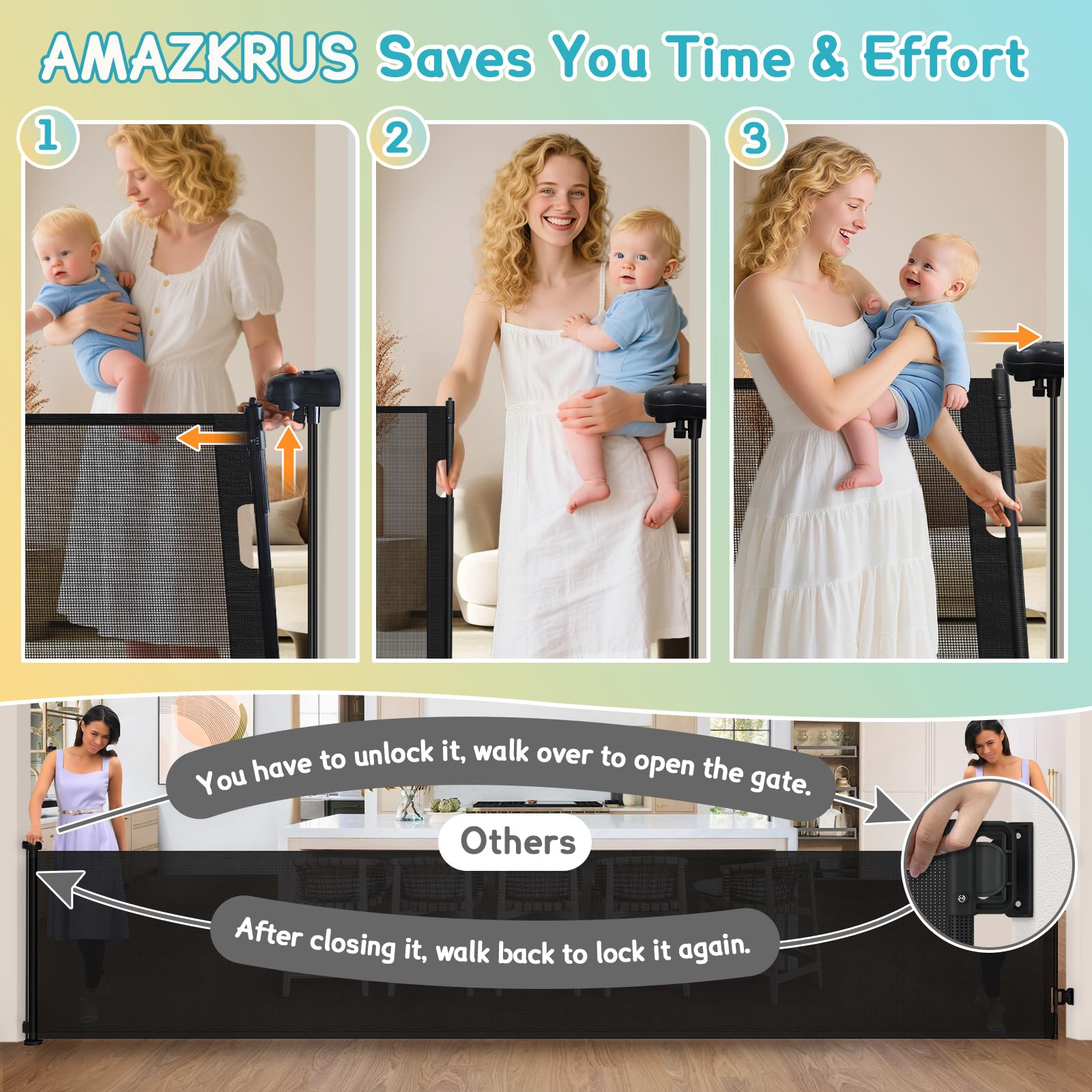 AMAZKRUS black gate installed on stairs for secure access control.