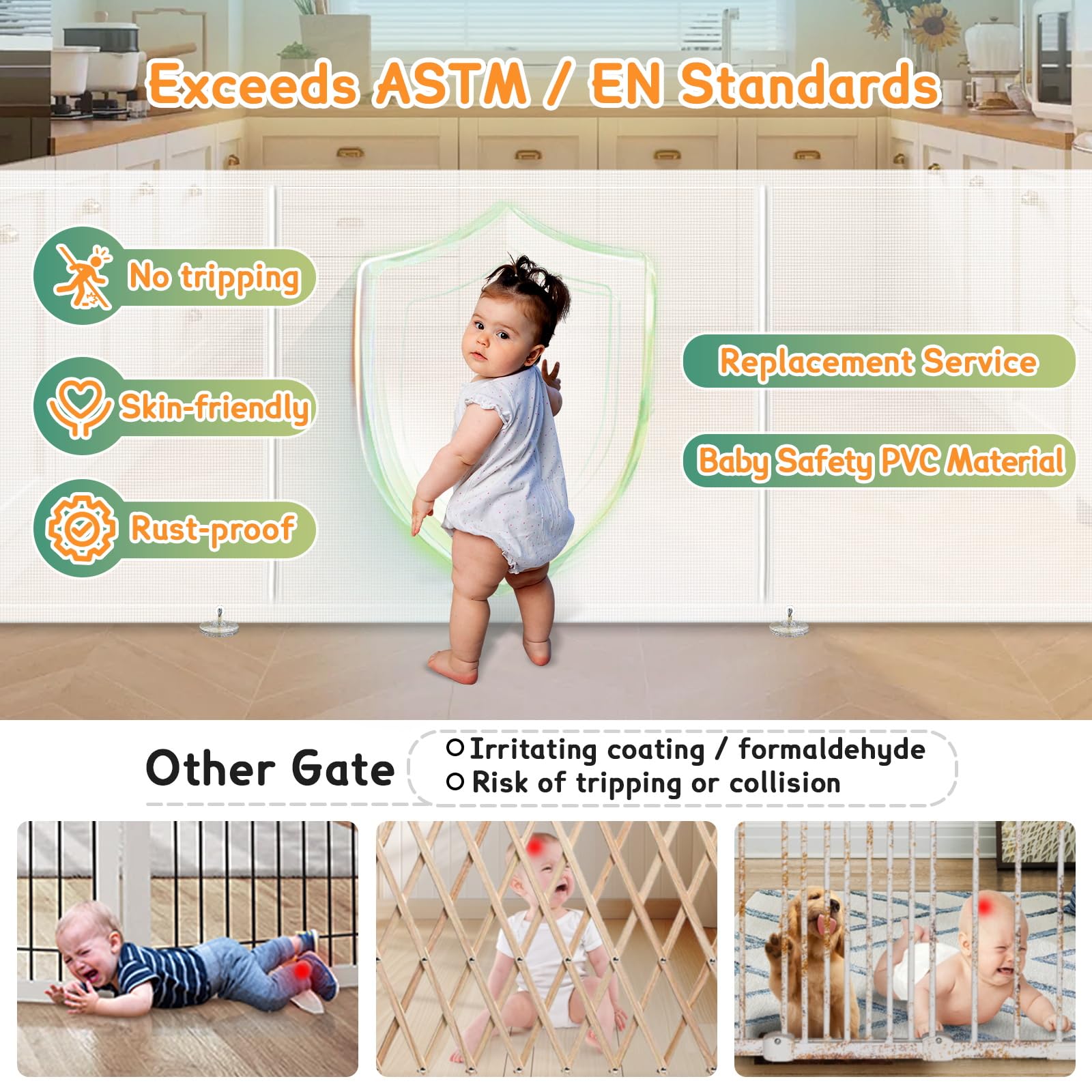 AMAZKRUS indoor-outdoor-use gate on patio for versatile safety.