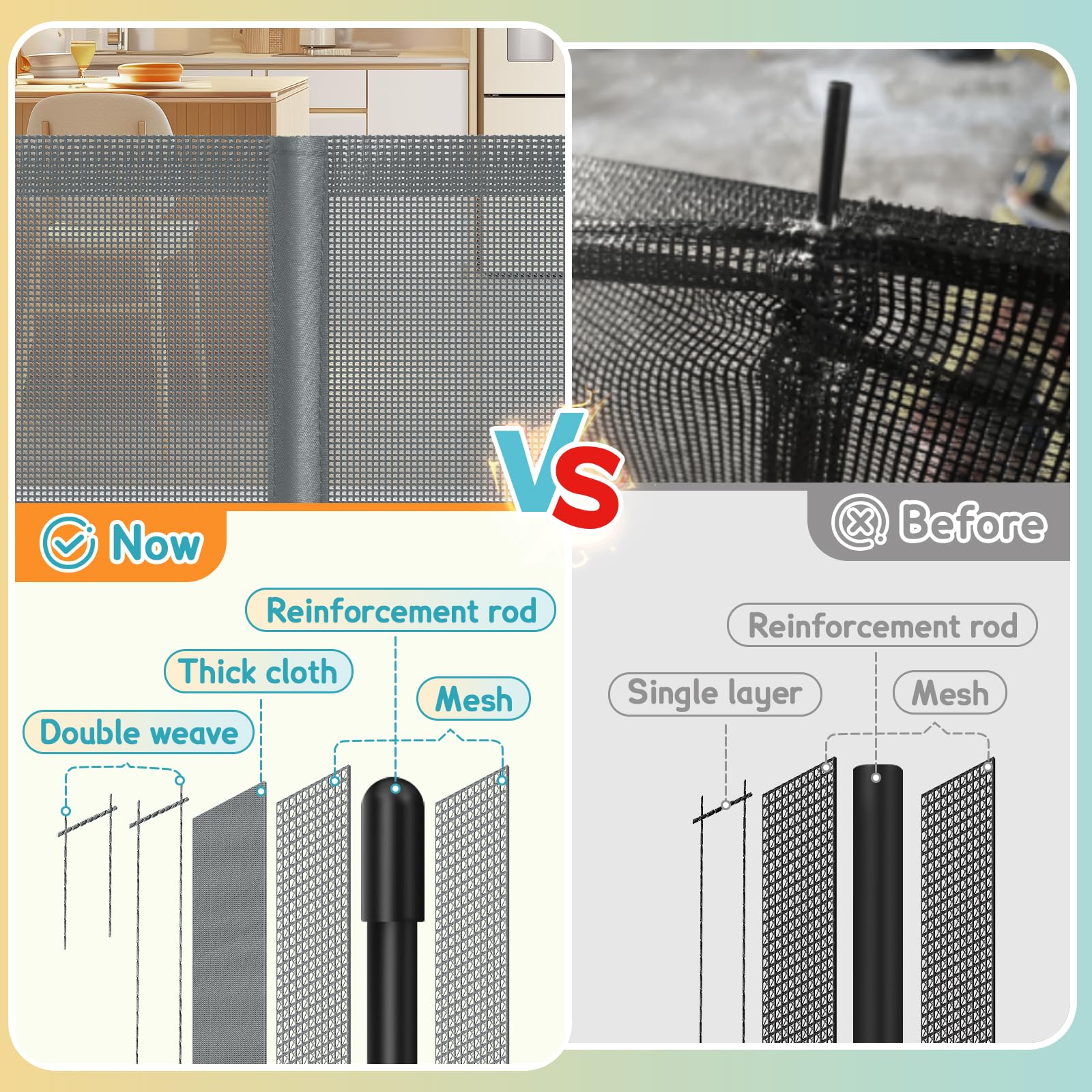AMAZKRUS reinforcement rods close-up highlighting durability for pets and kids.