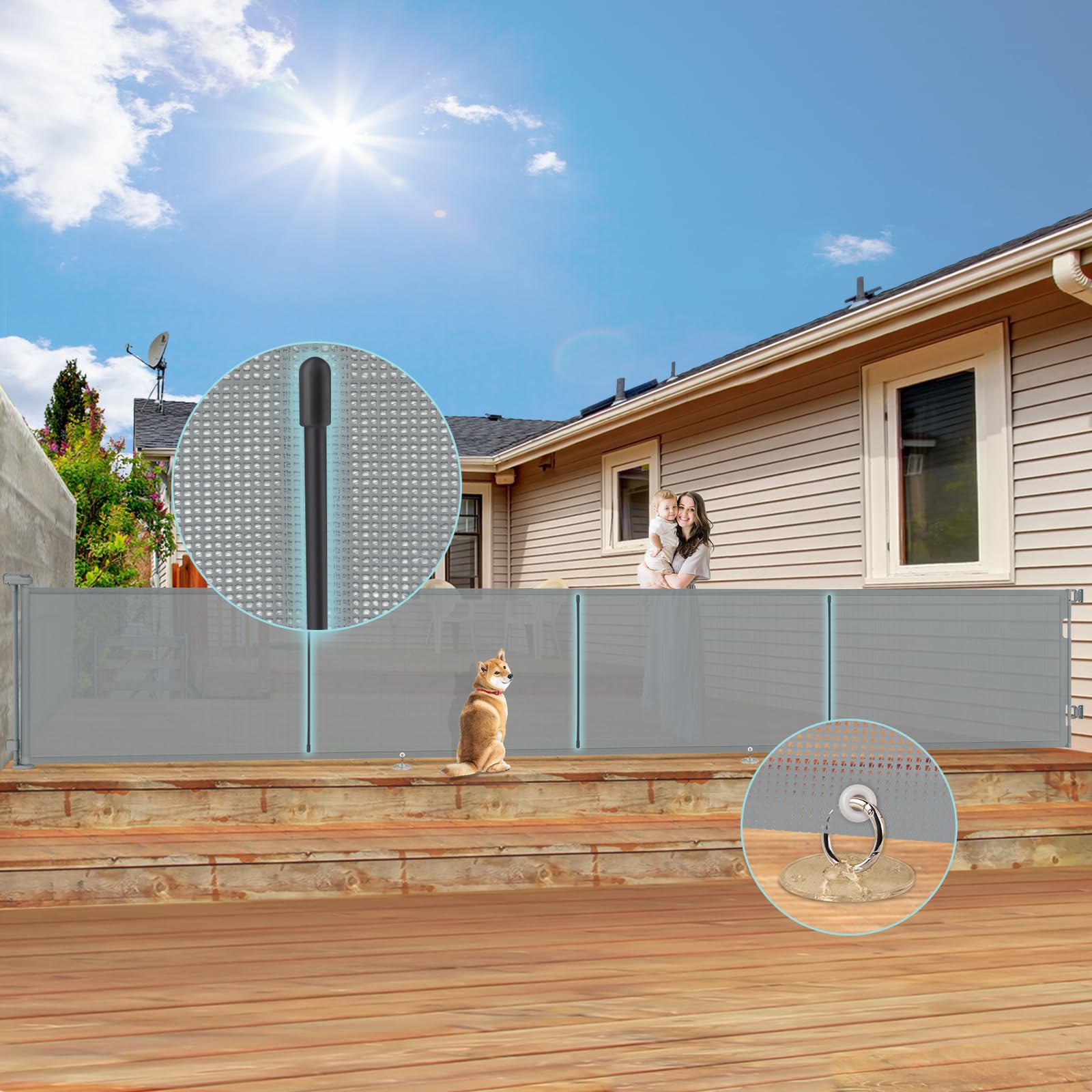 AMAZKRUS retractable baby gate wide 200-inch extension ideal for large openings.