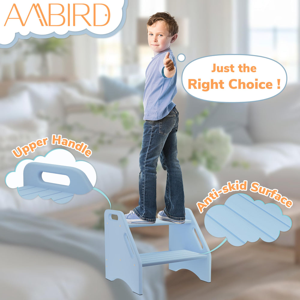 AMBIRD bamboo kitchen and bathroom step stool ready for everyday tasks.