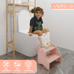 AMBIRD bamboo step stool bathroom non-slip pads ensure secure standing.