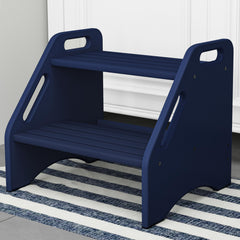 AMBIRD wooden two-step stool navy top view showing dual height for kids