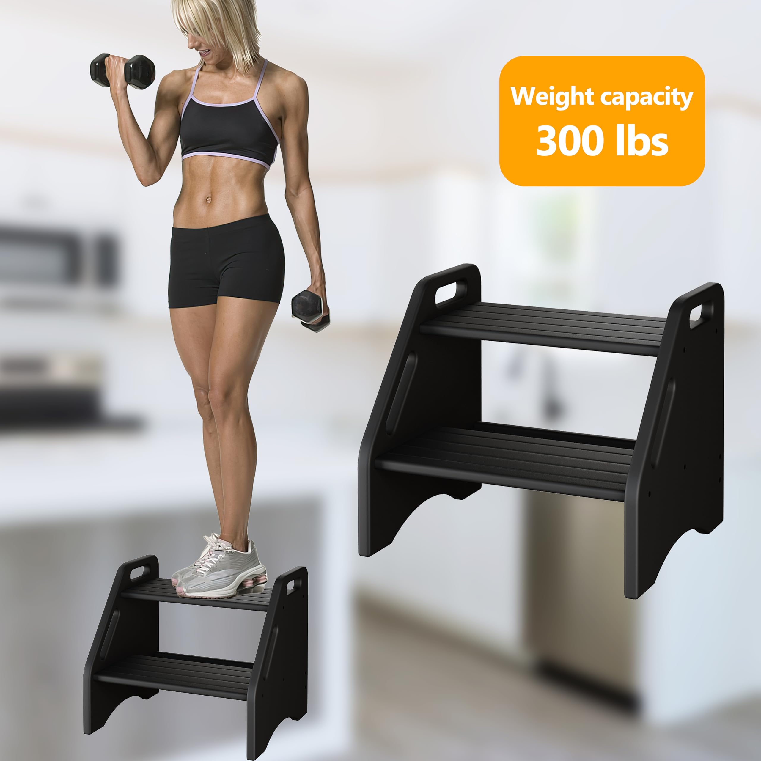 AMBIRD dual-height step stool showing two stepping levels for easier height access