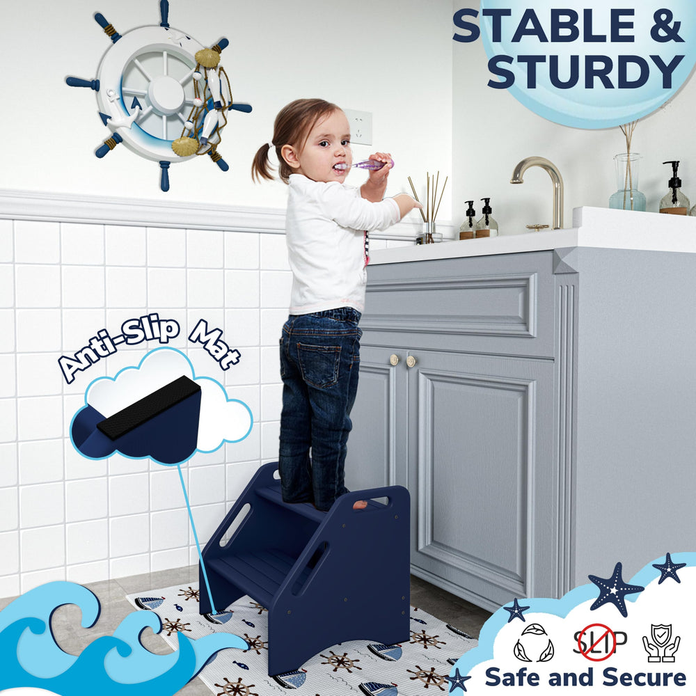 AMBIRD navy step stool close-up highlighting non-slip pads on feet