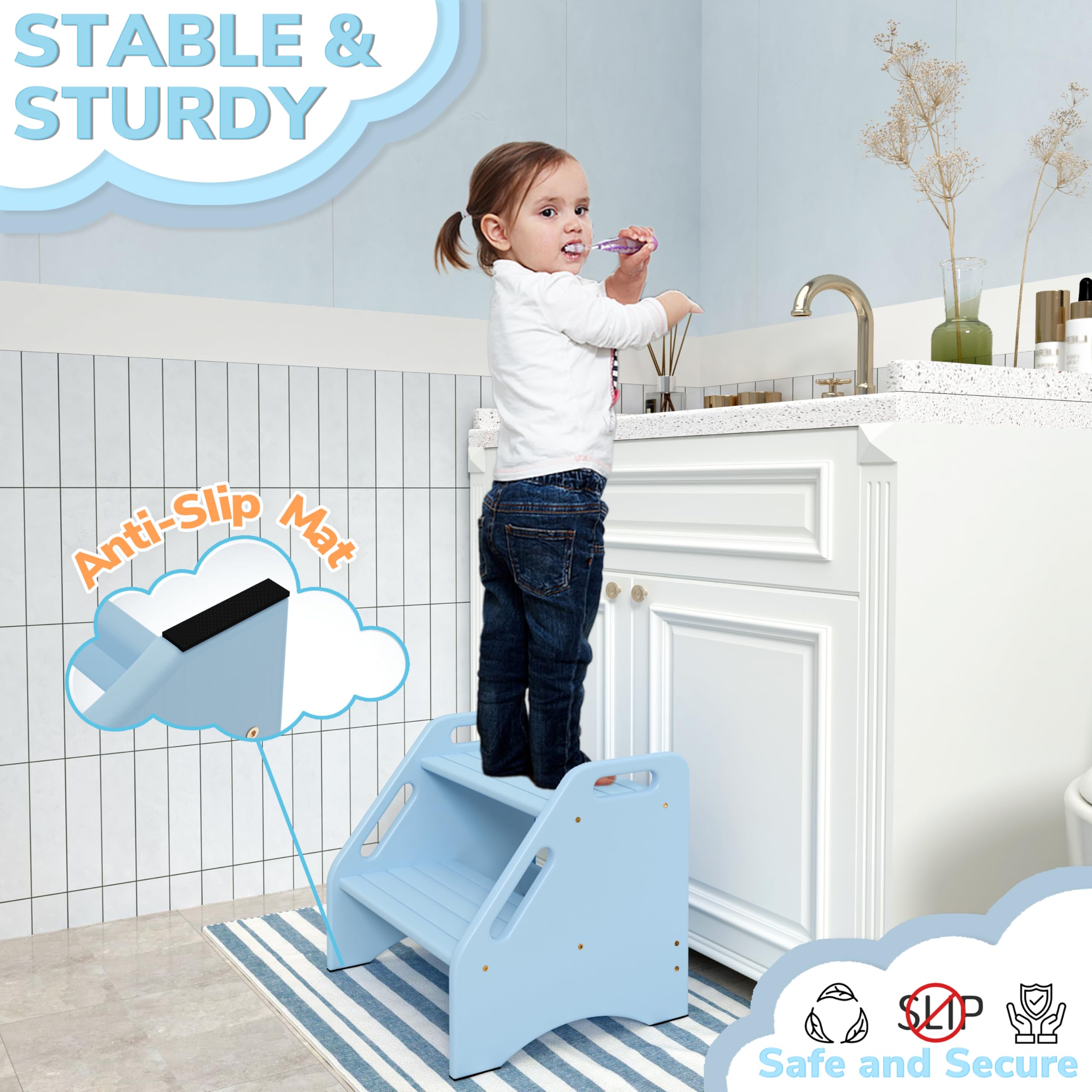 AMBIRD step stool with four non-slip pads and crossbar for stability.