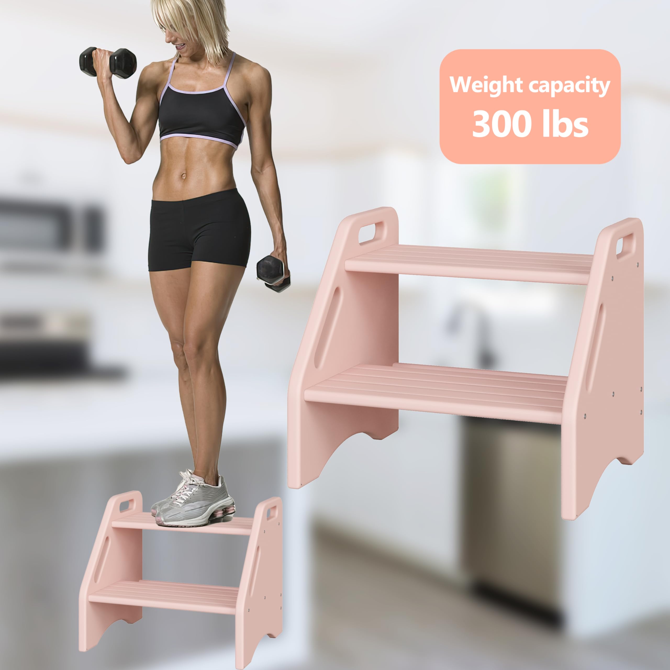 AMBIRD pink step stool top non-slip strip offers stable footing.
