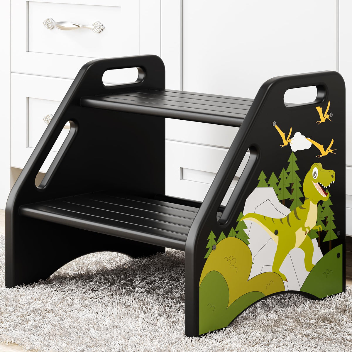 AMBIRD toddler step stool with dinosaur adventure design aiding imaginative play and reach
